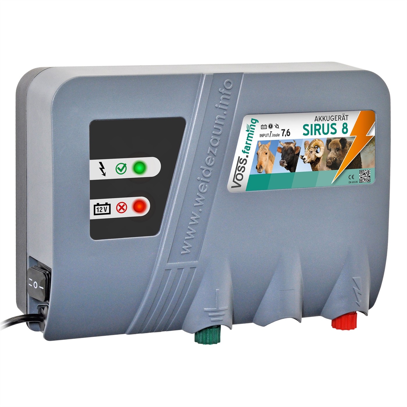 12V 7,6J VOSS.farming SIRUS 8 Weidezaungerät Batteriegerät Weidezaun POWER
