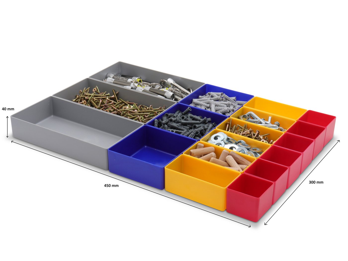 1a-Topstore Sortimentskasten 18-tlg. Einsatzkasten Set, 450x300 mm (LxB), 40mm hoch, für Schubladen (1) – Bild 3 von 5