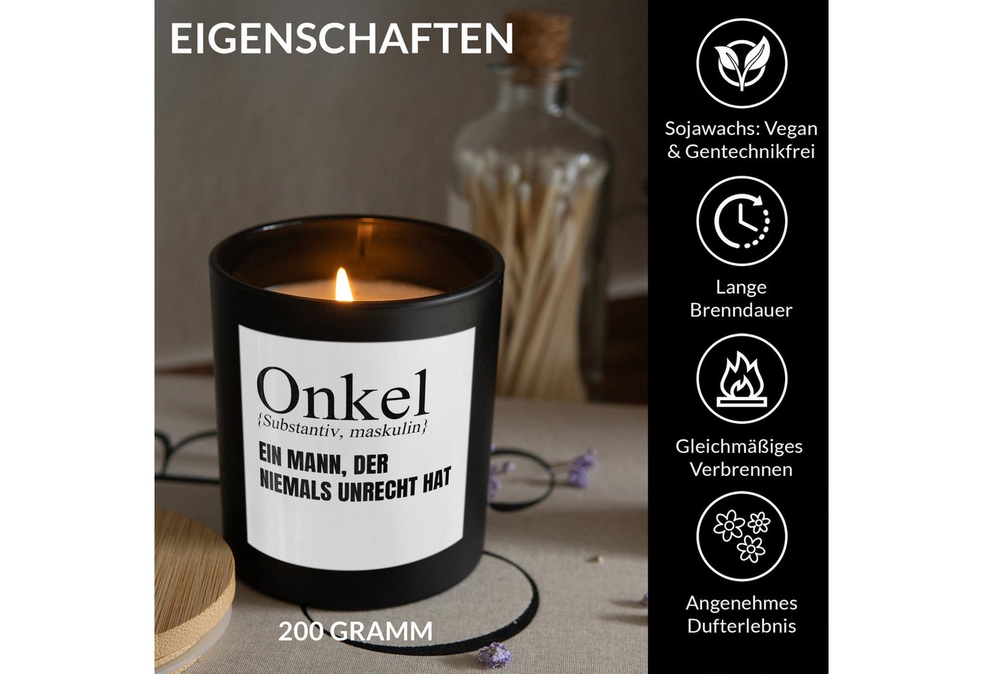 22Feels Duftkerze Deko Bester Onkel Geschenk Bday Weihnachten Mann von Nichte Neffe, MADE IN GERMANY, Europäisches Sojawachs, Handgegossen – Bild 2 von 5