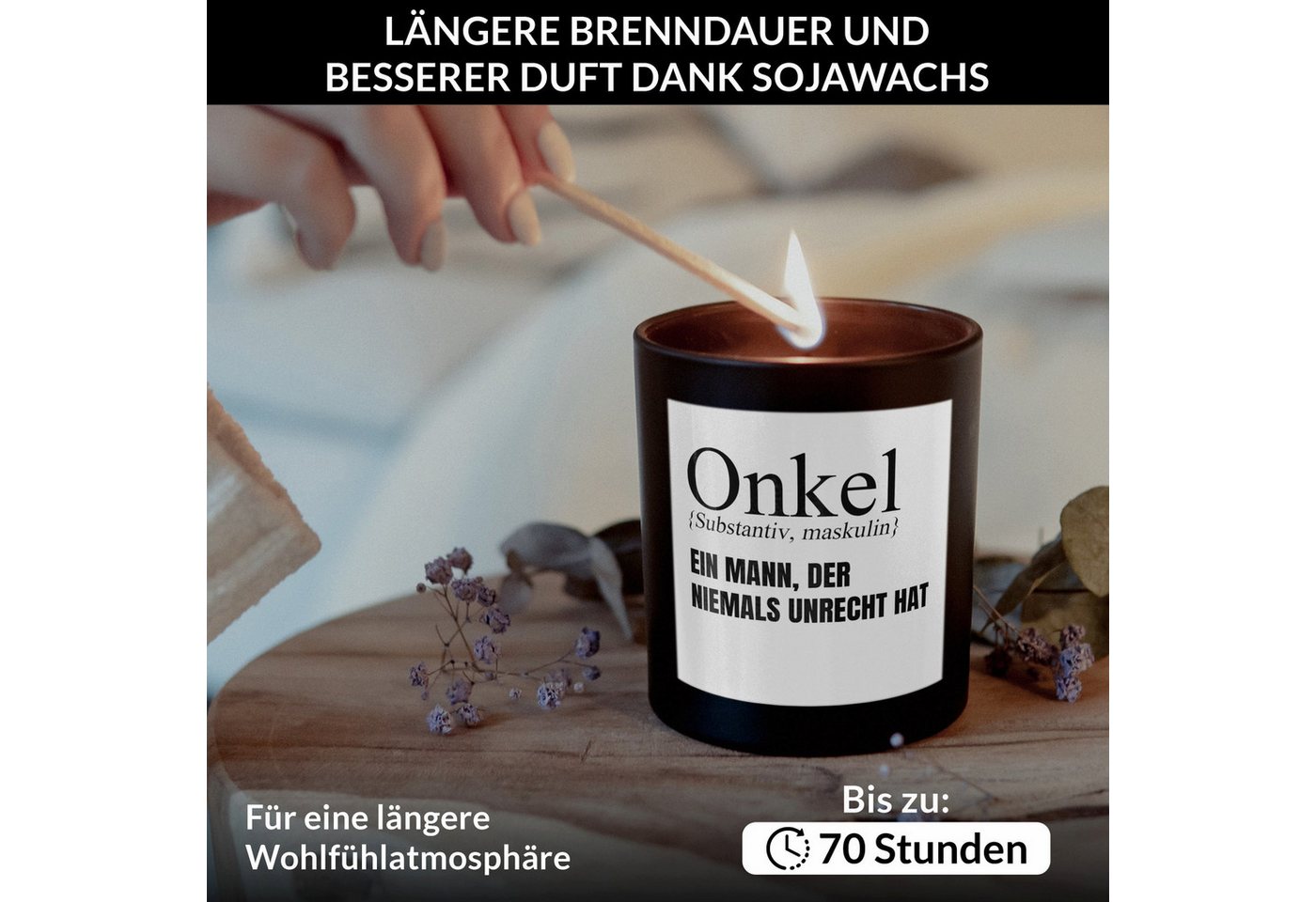 22Feels Duftkerze Deko Bester Onkel Geschenk Bday Weihnachten Mann von Nichte Neffe, MADE IN GERMANY, Europäisches Sojawachs, Handgegossen – Bild 3 von 5