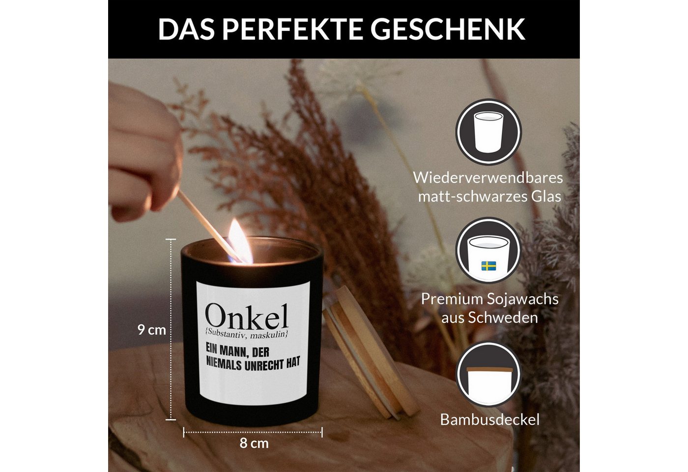 22Feels Duftkerze Deko Bester Onkel Geschenk Bday Weihnachten Mann von Nichte Neffe, MADE IN GERMANY, Europäisches Sojawachs, Handgegossen – Bild 4 von 5
