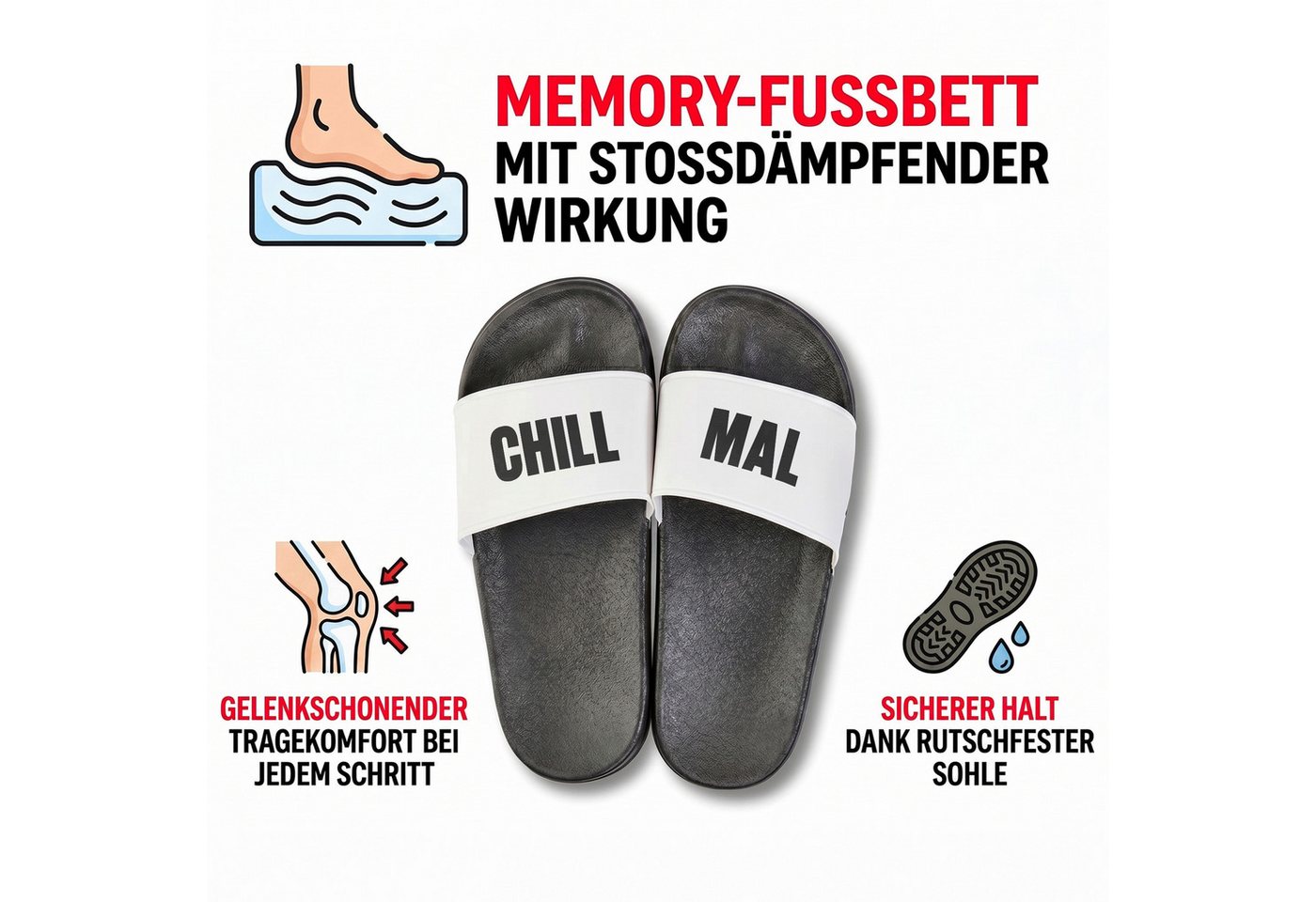 22Feels Geschenk Väter Herren Badelatschen lustig Chill Mal Spruch Sommer Badepantolette IN DEUTSCHLAND BEDRUCKT – Bild 4 von 5