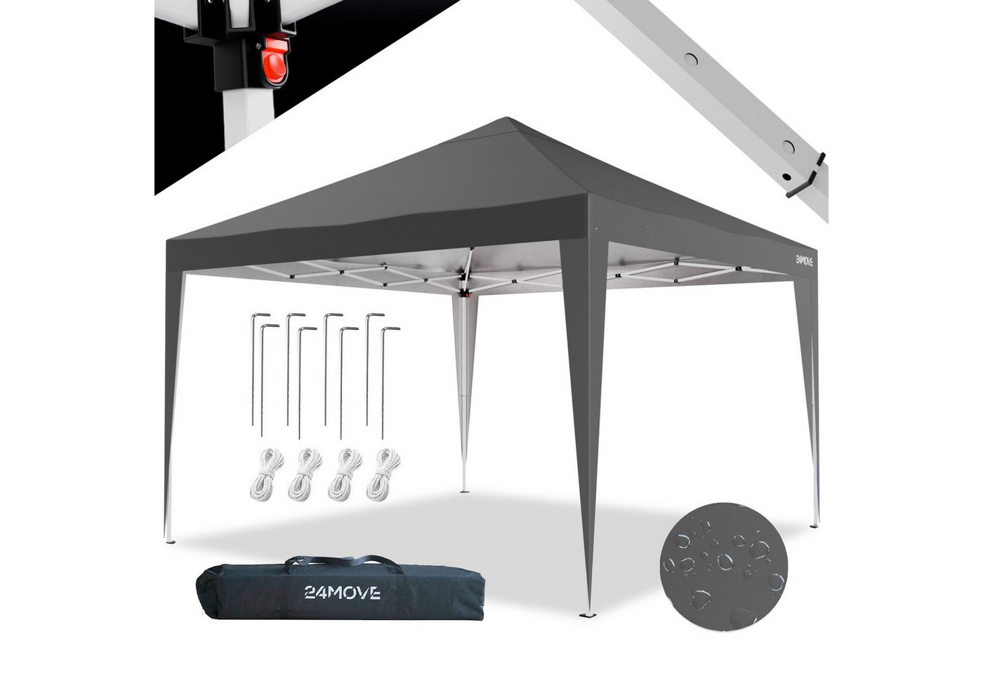 24Move Eckdusche Faltpavillon Gartenzelt, Partyzelt SANTOS mit 4 Säulen, wasserdicht, UV-Schutz, inkl. Tasche, 8 Heringe – Bild 2 von 5