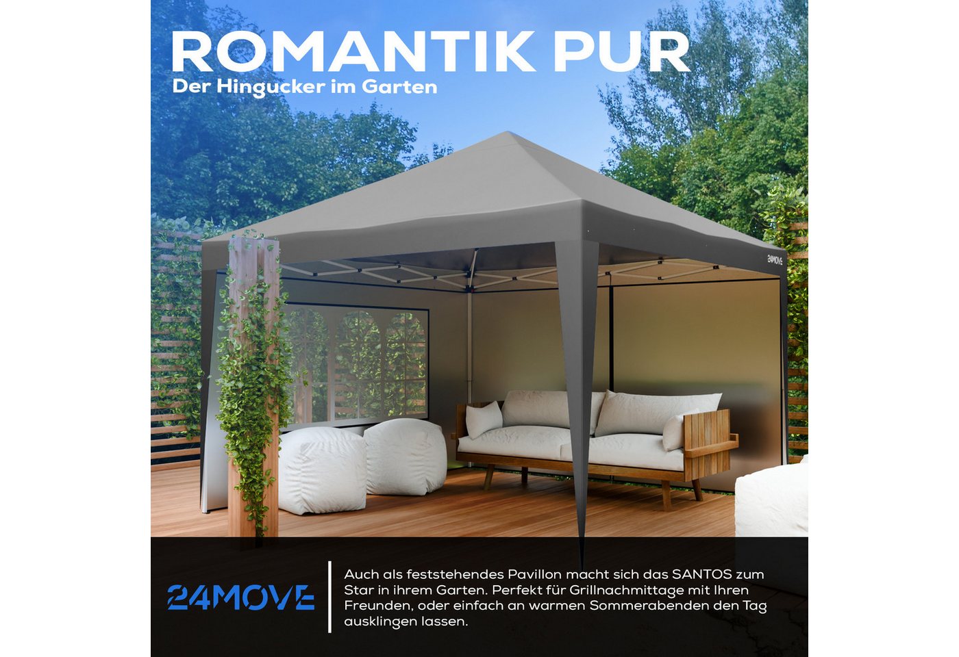 24Move Eckdusche Faltpavillon Gartenzelt, Partyzelt SANTOS mit 4 Säulen, wasserdicht, UV-Schutz, inkl. Tasche, 8 Heringe – Bild 4 von 5