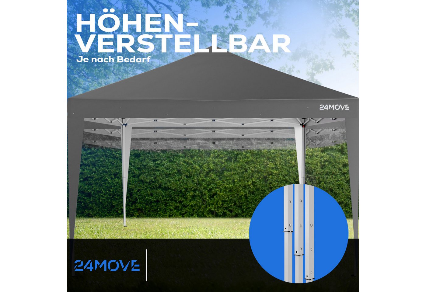 24Move Eckdusche Faltpavillon Gartenzelt, Partyzelt SANTOS mit 4 Säulen, wasserdicht, UV-Schutz, inkl. Tasche, 8 Heringe – Bild 5 von 5