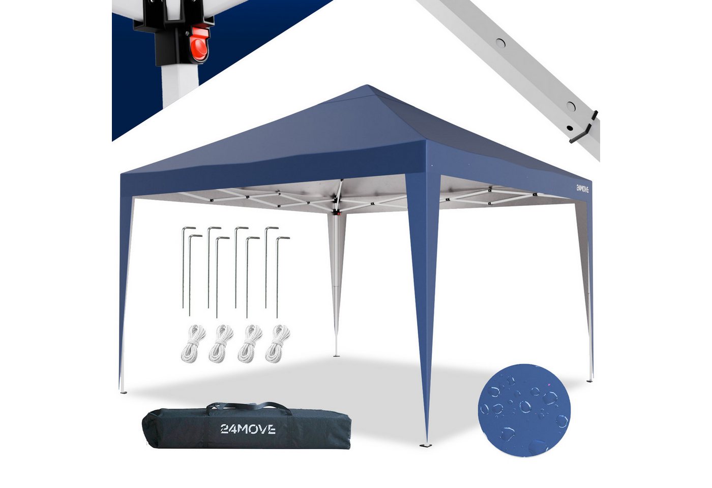 24Move Eckdusche Faltpavillon Gartenzelt, Partyzelt SANTOS mit 4 Säulen, wasserdicht, UV-Schutz, inkl. Tasche, 8 Heringe – Bild 2 von 5