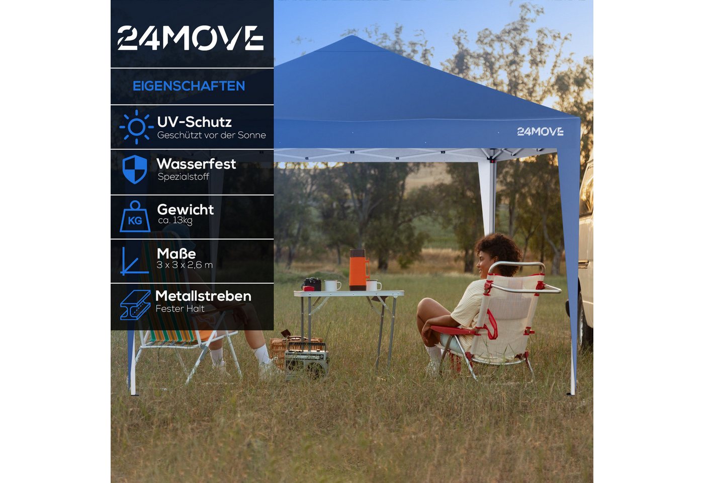 24Move Eckdusche Faltpavillon Gartenzelt, Partyzelt SANTOS mit 4 Säulen, wasserdicht, UV-Schutz, inkl. Tasche, 8 Heringe – Bild 3 von 5