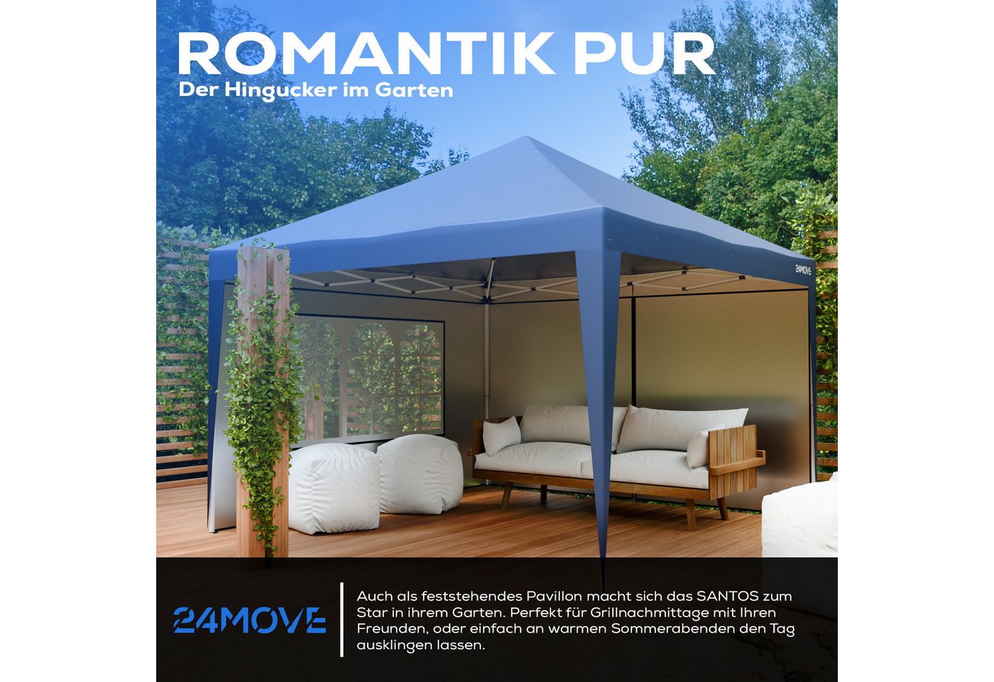 24Move Eckdusche Faltpavillon Gartenzelt, Partyzelt SANTOS mit 4 Säulen, wasserdicht, UV-Schutz, inkl. Tasche, 8 Heringe – Bild 4 von 5