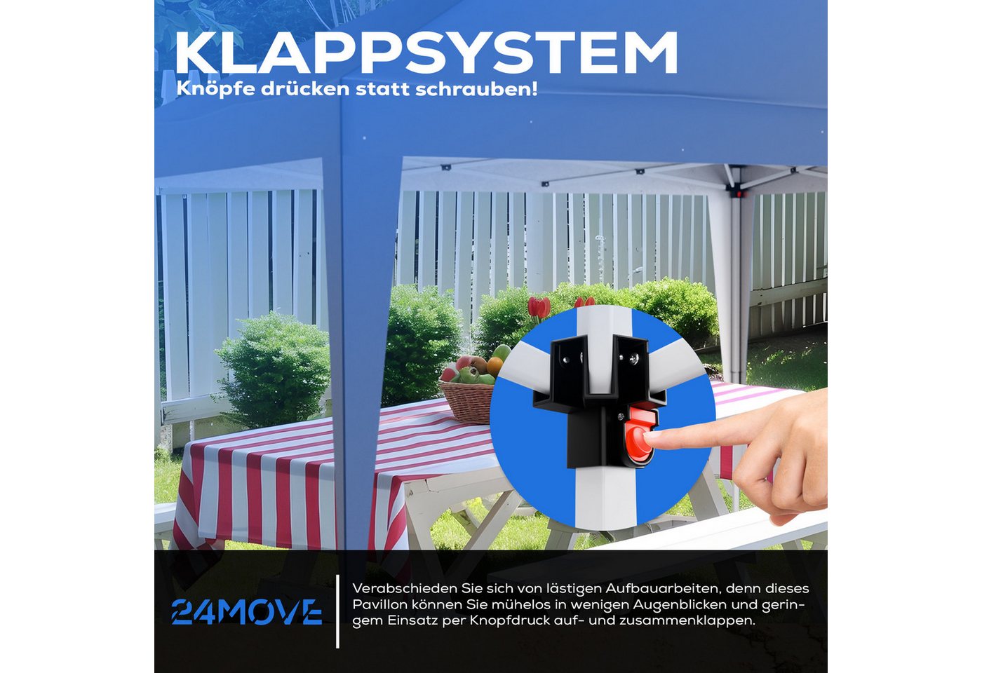 24Move Eckdusche Faltpavillon Gartenzelt, Partyzelt SANTOS mit 4 Säulen, wasserdicht, UV-Schutz, inkl. Tasche, 8 Heringe – Bild 5 von 5
