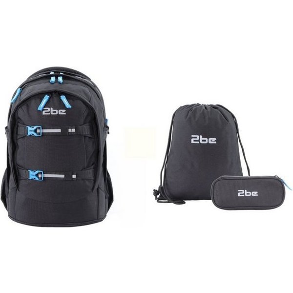2be Schulrucksack Black, mit Turnbeutel und Federmäppchen