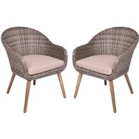 2er Pack Gartensessel "PUEBLO" Akazie, mit Auflage taupe, Kunststoffgeflecht dunkelbraun
