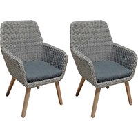 2er Pack Gartensessel "RAPALLO" Akazie, Kunststoffgeflecht, grau