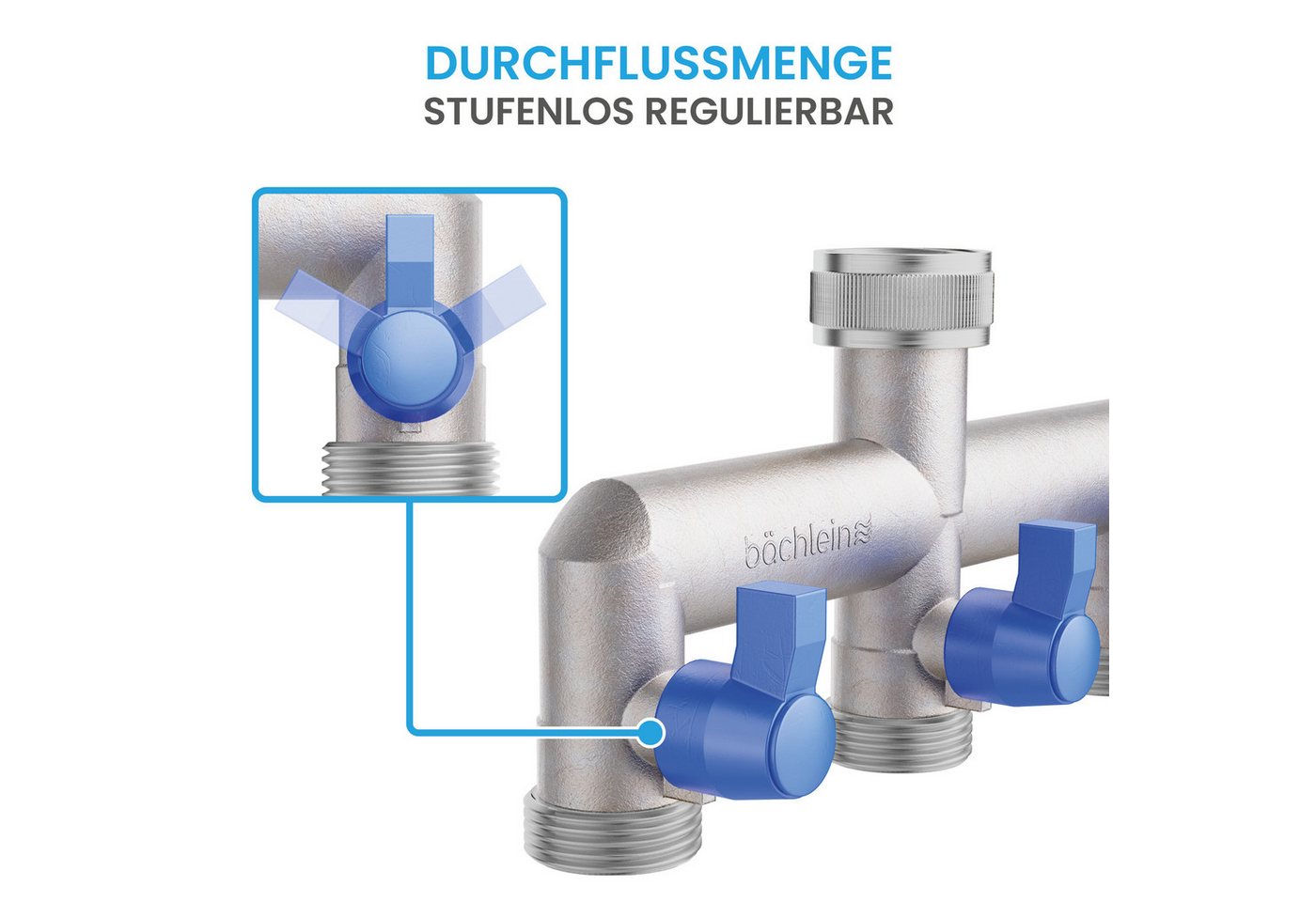 Bächlein 3-Wege Verteiler Bächlein Y-Verteiler mit Absperrhähnen - G 3/4" Wasserverteiler, deal für Gartenschlauch, Waschmaschine, Wassertank und mehr – Bild 2 von 5