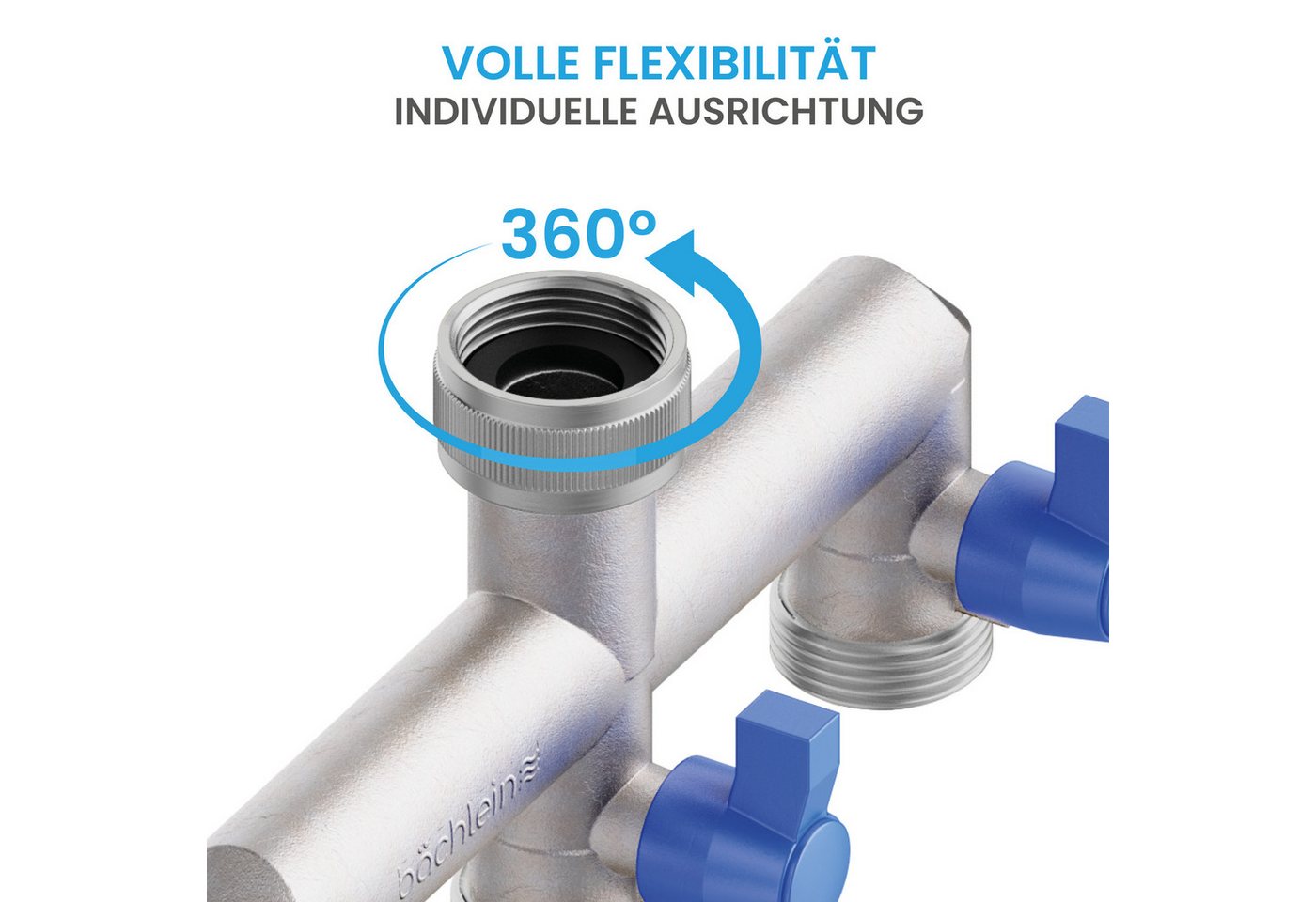 Bächlein 3-Wege Verteiler Bächlein Y-Verteiler mit Absperrhähnen - G 3/4" Wasserverteiler, deal für Gartenschlauch, Waschmaschine, Wassertank und mehr – Bild 4 von 5