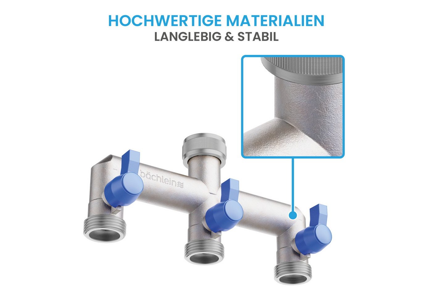 Bächlein 3-Wege Verteiler Bächlein Y-Verteiler mit Absperrhähnen - G 3/4" Wasserverteiler, deal für Gartenschlauch, Waschmaschine, Wassertank und mehr – Bild 5 von 5