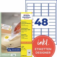 4.800 Avery Zweckform Universaletiketten 45,7 x 21,2 mm, A4, wiederablösbar