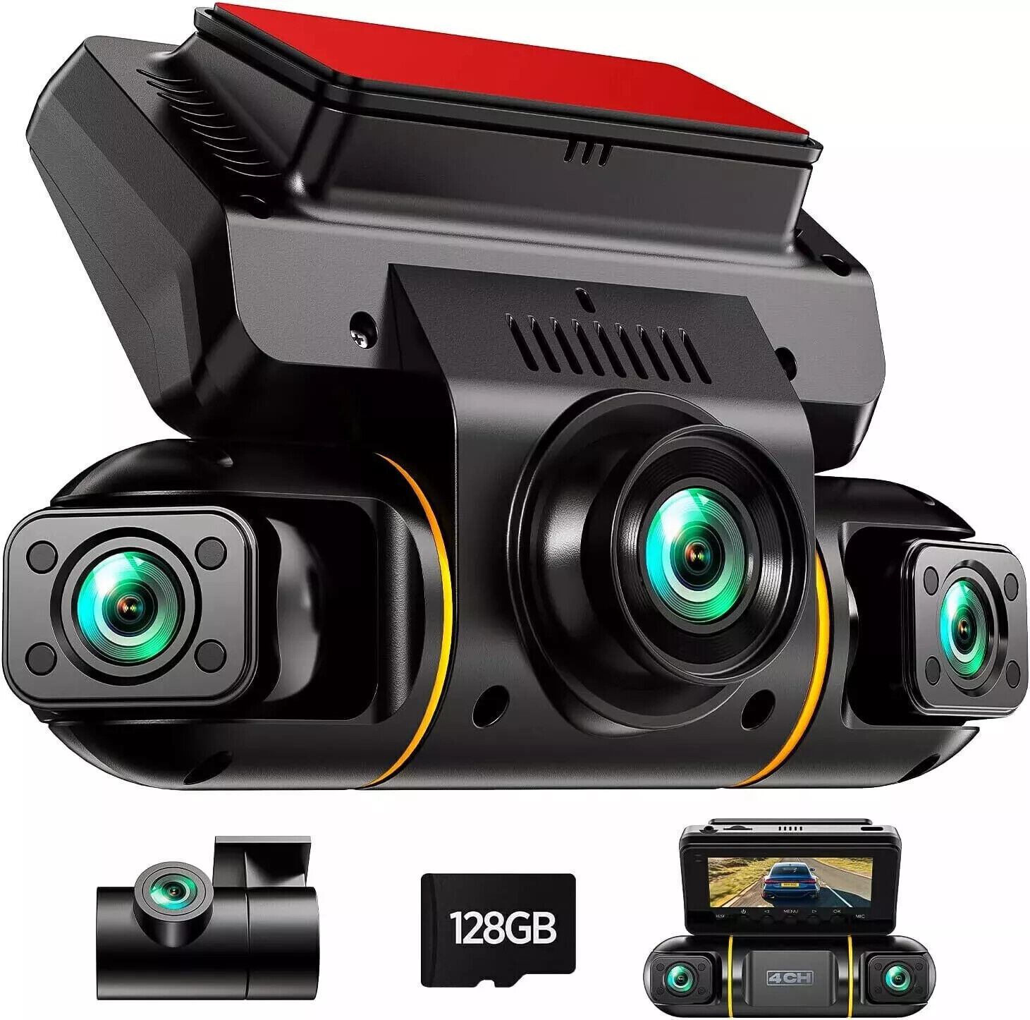 4 Kanal 1080P Dash Cam 360° Panorama Auto DVR Nachtsicht  Auto Kamera 128G Karte