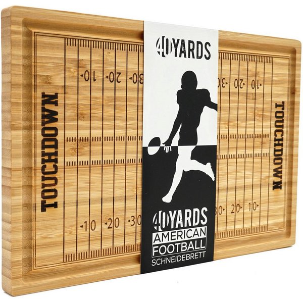 40YARDS Schneidebrett American Football Schneidebrett mit eingraviertem Football Spielfeld, Bambus Holz, (1-St), (38 x 25 x 2 cm) - mit Saftrille für Fleisch & 