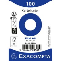 48 x 100 Exacompta Karteikarten, 205 g/m², 55x74 mm, DIN A8, weiß, blanko