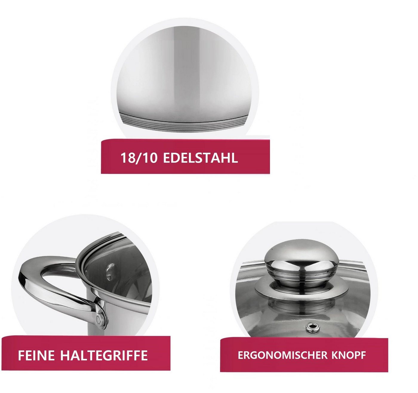 4BIG.fun Kochtopf Frittiertopf 6,5 L Edelstahl Induktion Pommestopf, Gusseisen (mit Nudelsieb und Glasdeckel) – Bild 2 von 5