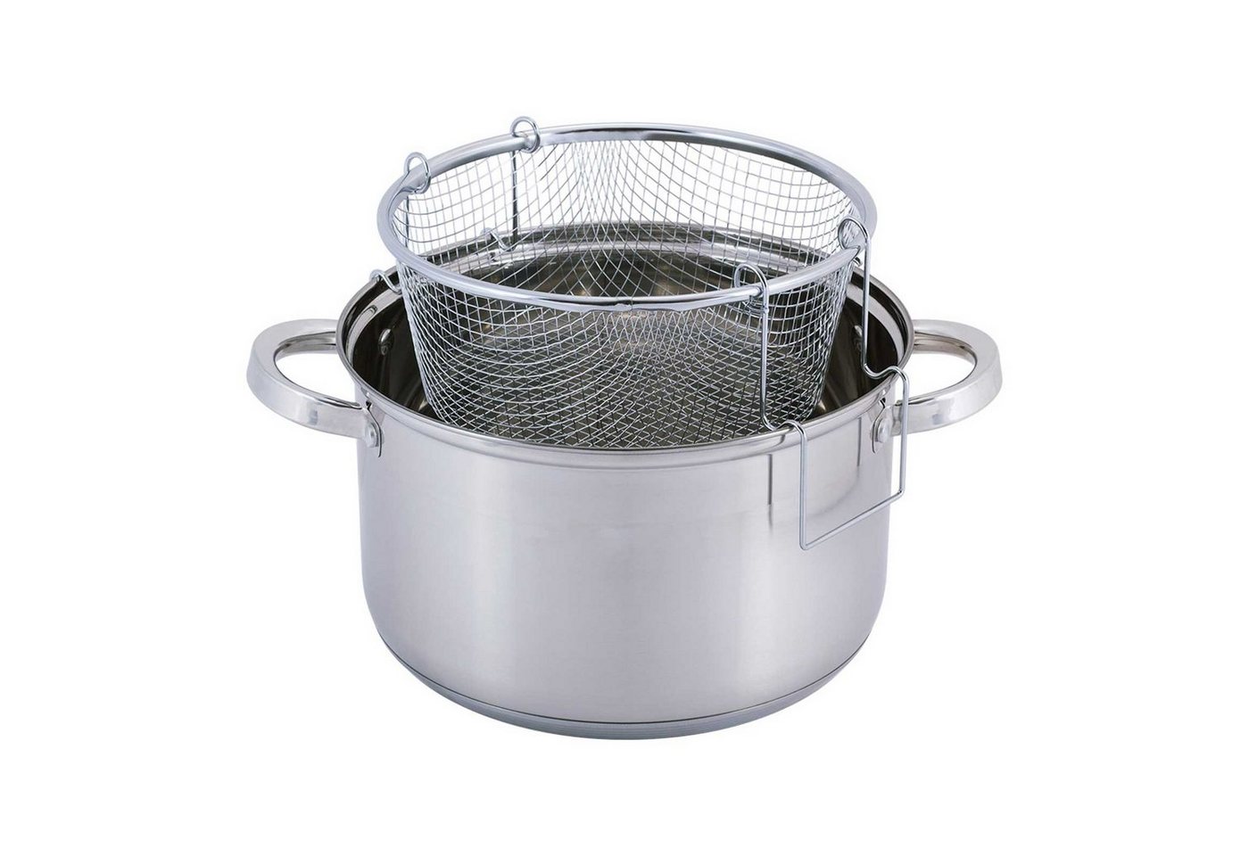 4BIG.fun Kochtopf Frittiertopf 6,5 L Edelstahl Induktion Pommestopf, Gusseisen (mit Nudelsieb und Glasdeckel) – Bild 3 von 5