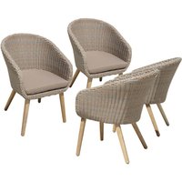 4er Pack Gartensessel "VISALIA" Akazie, Kunststoffgeflecht beige