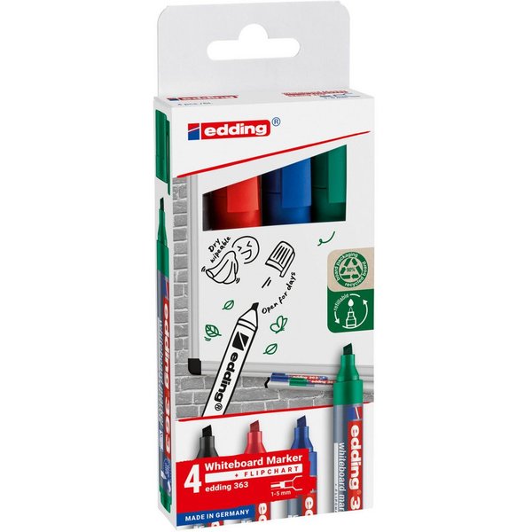 4er Set edding Whiteboardmarker "363" Keilspitze, farbig sortiert