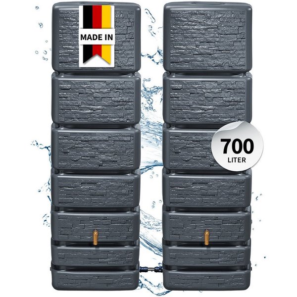 4rain Regentonne SLIM STONE DECOR Wandtank-Set 700 L graphite grey, 700 l