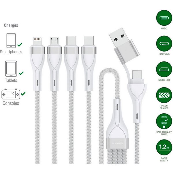 4smarts USB-C/A Multi-Ladekabel 4in2 1,2m Lightningkabel