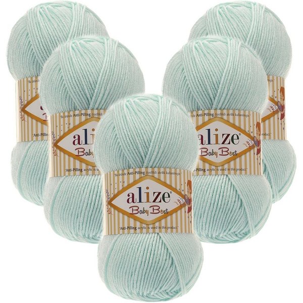 Alize 5 x ALIZE Baby Best 19 Water Green Häkelwolle, 240 m, Babywolle,Viskose,Anti-Pilling,Babygarn