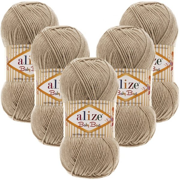 Alize 5 x ALIZE Baby Best 256 Beige Häkelwolle, 240 m, Babywolle,Viskose,Anti-Pilling,Babygarn