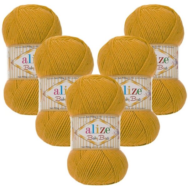 Alize 5 x ALIZE Baby Best 281 Saffron Häkelwolle, 240 m, Babywolle,Viskose,Anti-Pilling,Babygarn