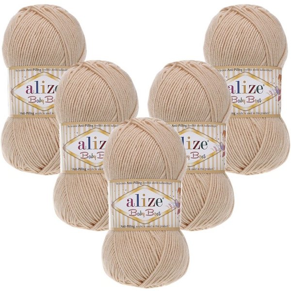 Alize 5 x ALIZE Baby Best 382 Powder Häkelwolle, 240 m, Babywolle,Viskose,Anti-Pilling,Babygarn