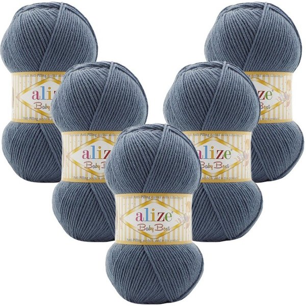 Alize 5 x ALIZE Baby Best 418 light indigo Häkelwolle, 240 m, Babywolle,Viskose,Anti-Pilling,Babygarn