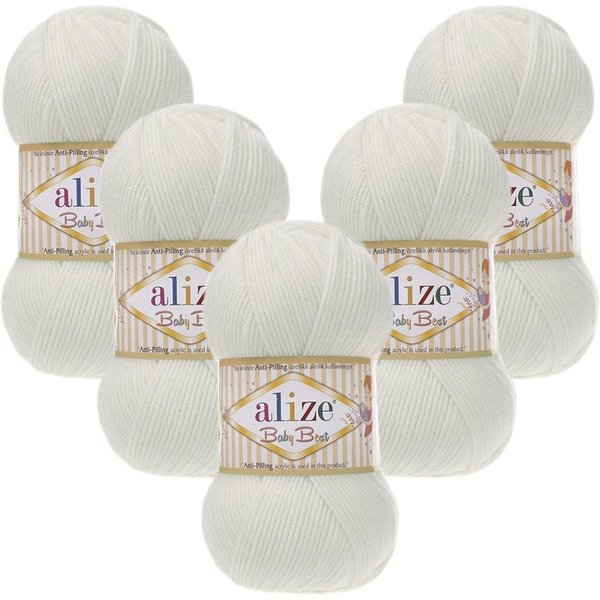 Alize 5 x ALIZE Baby Best 450 Pearl Häkelwolle, 240 m, Babywolle,Viskose,Anti-Pilling,Babygarn