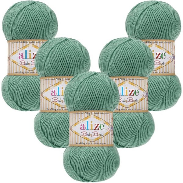 Alize 5 x ALIZE Baby Best 463 Light Aqua Häkelwolle, 240 m, Babywolle,Viskose,Anti-Pilling,Babygarn