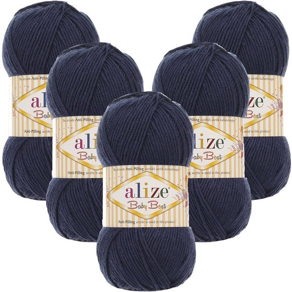 Alize 5 x ALIZE Baby Best 58 Navy Häkelwolle, 240 m, Babywolle,Viskose,Anti-Pilling,Babygarn