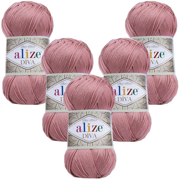 Alize 5 x ALIZE Diva Häkelwolle, 350 m, Spitze,Acrylgarn,Seideneffekt,Häkelkunst