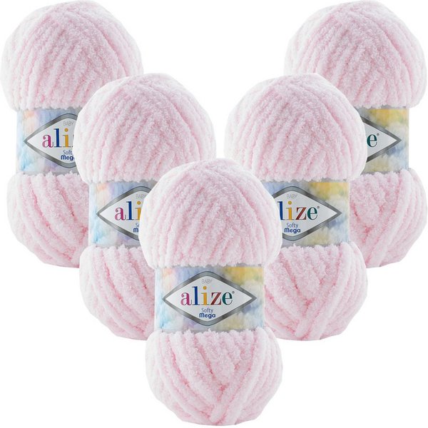 Alize 5 x ALIZE Softy Mega Häkelwolle, 70 m, Babywolle, flauschig,Plüsch,bulky,weiches Garn