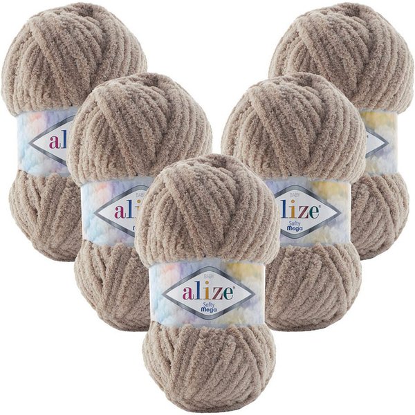 Alize 5 x ALIZE Softy Mega Häkelwolle, 70 m, Babywolle, flauschig,Plüsch,bulky,weiches Garn