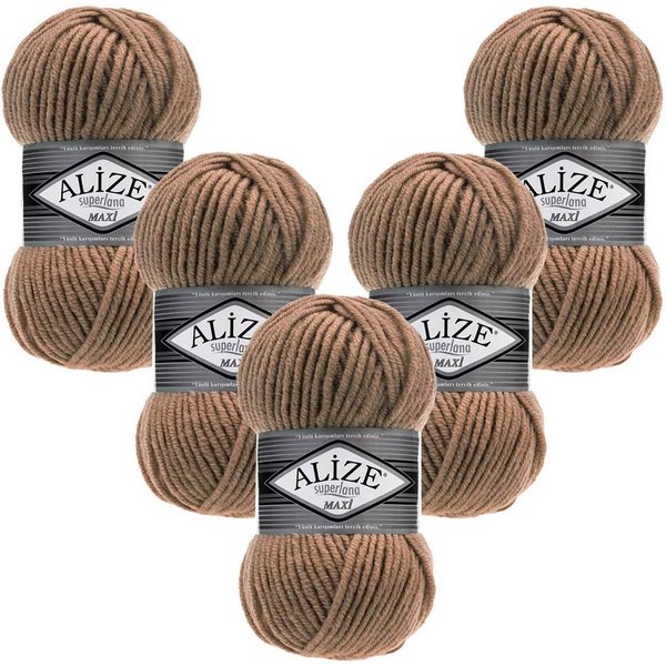 Alize 5 x ALIZE Superlana Maxi Häkelwolle, 100 m, Yarn,Handstrickgarn,Garn,Stickgarn