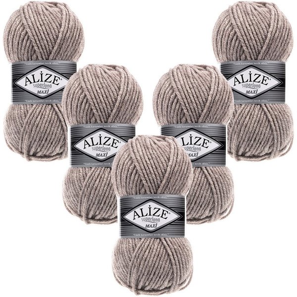 Alize 5 x ALIZE Superlana Maxi Häkelwolle, 100 m, Yarn,Handstrickgarn,Garn,Stickgarn