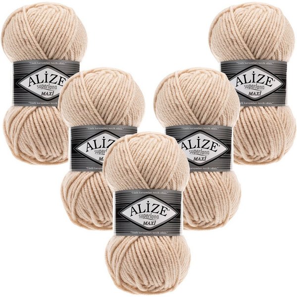 Alize 5 x ALIZE Superlana Maxi Häkelwolle, 100 m, Yarn,Handstrickgarn,Garn,Stickgarn