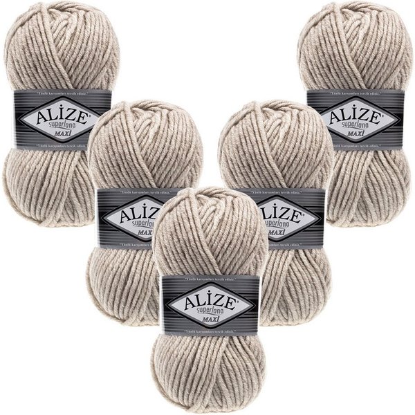 Alize 5 x ALIZE Superlana Maxi Häkelwolle, 100 m, Yarn,Handstrickgarn,Garn,Stickgarn