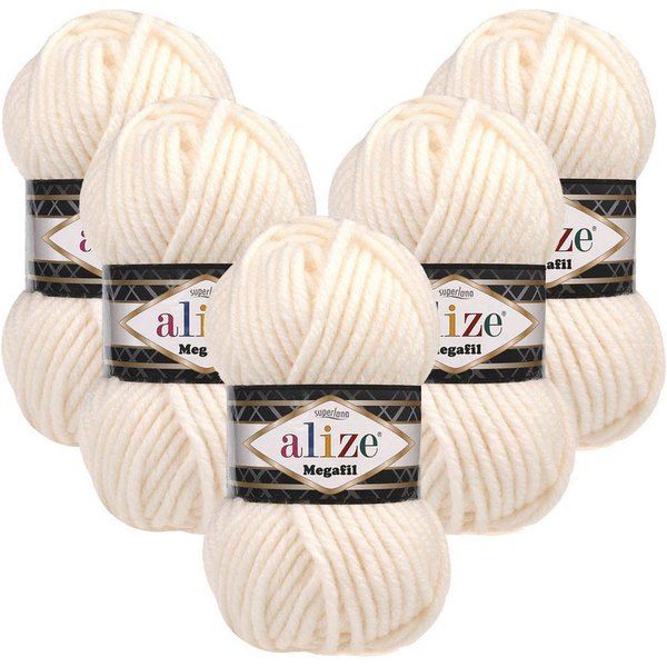 Alize 5 x ALIZE Superlana Megafil Häkelwolle, 55 m, Super Bulky,Handstrickgarn,Häkeln