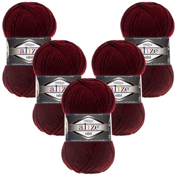 Alize 5 x ALIZE Superlana Midi Häkelwolle, 170 m, Yarn,Strickgarn,Handstrickgarn