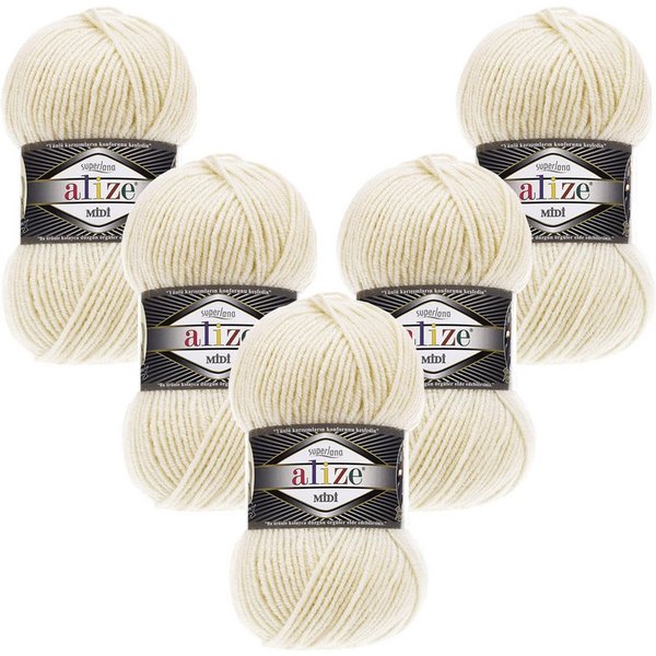 Alize 5 x ALIZE Superlana Midi Häkelwolle, 170 m, Yarn,Strickgarn,Handstrickgarn