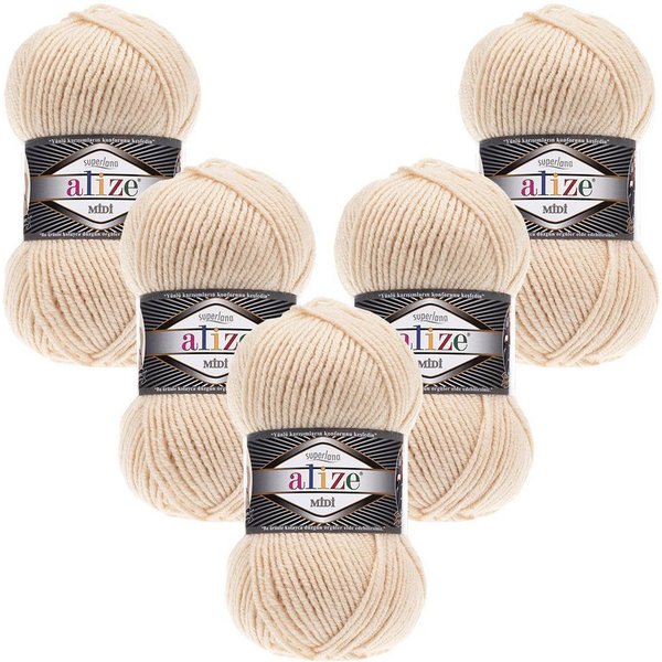 Alize 5 x ALIZE Superlana Midi Häkelwolle, 170 m, Yarn,Strickgarn,Handstrickgarn