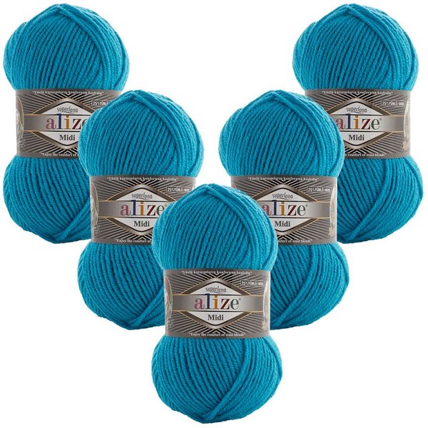 Alize 5 x ALIZE Superlana Midi Häkelwolle, 170 m, Yarn,Strickgarn,Handstrickgarn