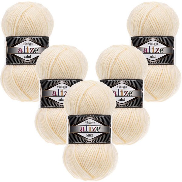 Alize 5 x ALIZE Superlana Midi Häkelwolle, 170 m, Yarn,Strickgarn,Handstrickgarn